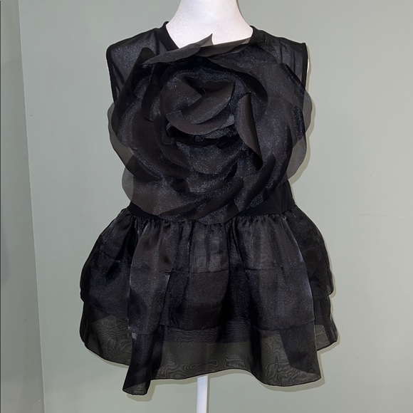 Cynthia Rowley sleeveless mesh black top with organza flower Sz L - Picture 1 of 9
